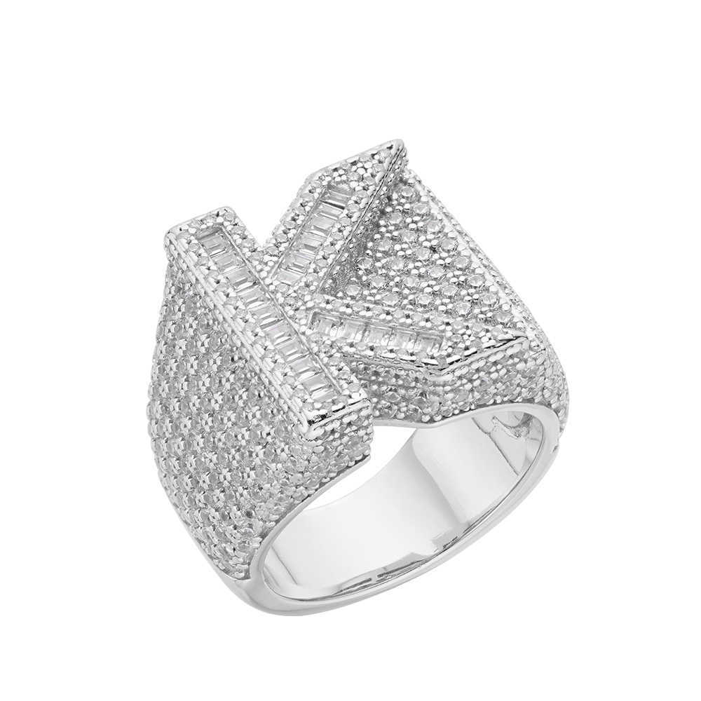 Hip Hop Custom 925 Sterling Silver Cz Moissanite Rings Jewelry Iced Out 18K Gold Plated A-Z Letter Ring For Men