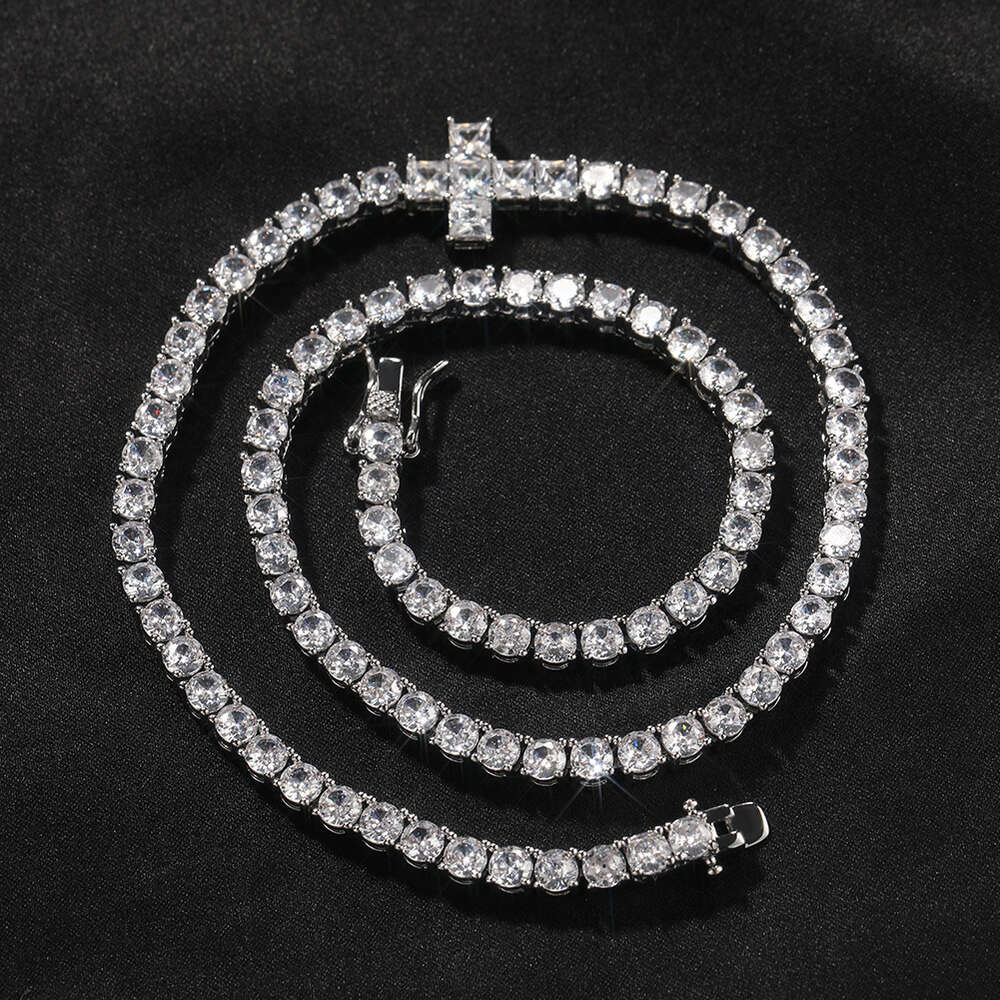 New Popular 4MM Bling Cross Tennis Chain Necklace Choker For Men And Women Hip Hop Copper Micro Set With Cubic Zirconia Iced Out Crystal Full Iced Out