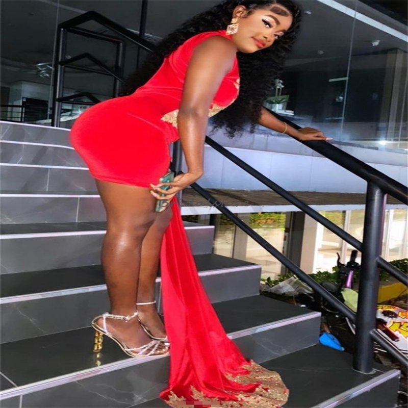 Sexy Red Short Prom Dresses 2024 See Through Baddies Black Girls Evening Dress With Train Elegant Gold Lace Cocktail Dress Graduation Formal Party Ves