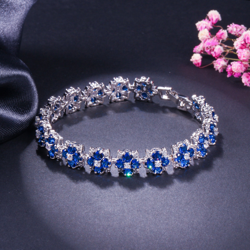 Ins Handmade Sparkling Wedding Bracelets Luxury Jewelry 18K White Gold Fill Pear Cut Multi Color 5A Cubic Zircon CZ Diamond Flower Women Party Bangle 