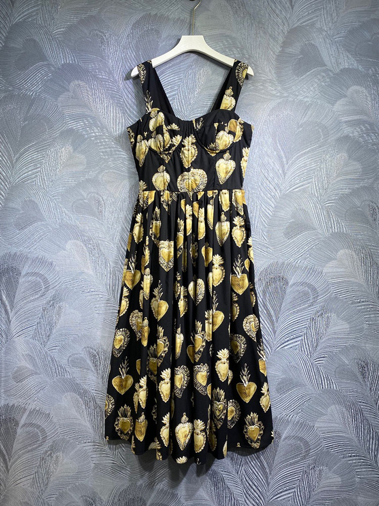 Summer Holiday Party Dress 100% Cotton Flower Printing Spaghetti Strap High Street Midi Vestidos
