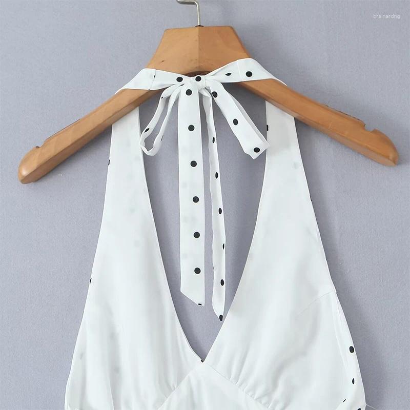 Casual Dresses YENKYE Vintage Polka Dot Halter Women Sexy Backless A-line Holiday Party Dress Summer Robe
