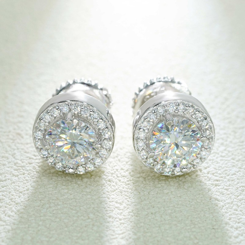 Fashion Pass Test S Sier Gold Plated Flashing Moissanite Dia Earrings Studs Men Women for Party Wedding Nice Gift