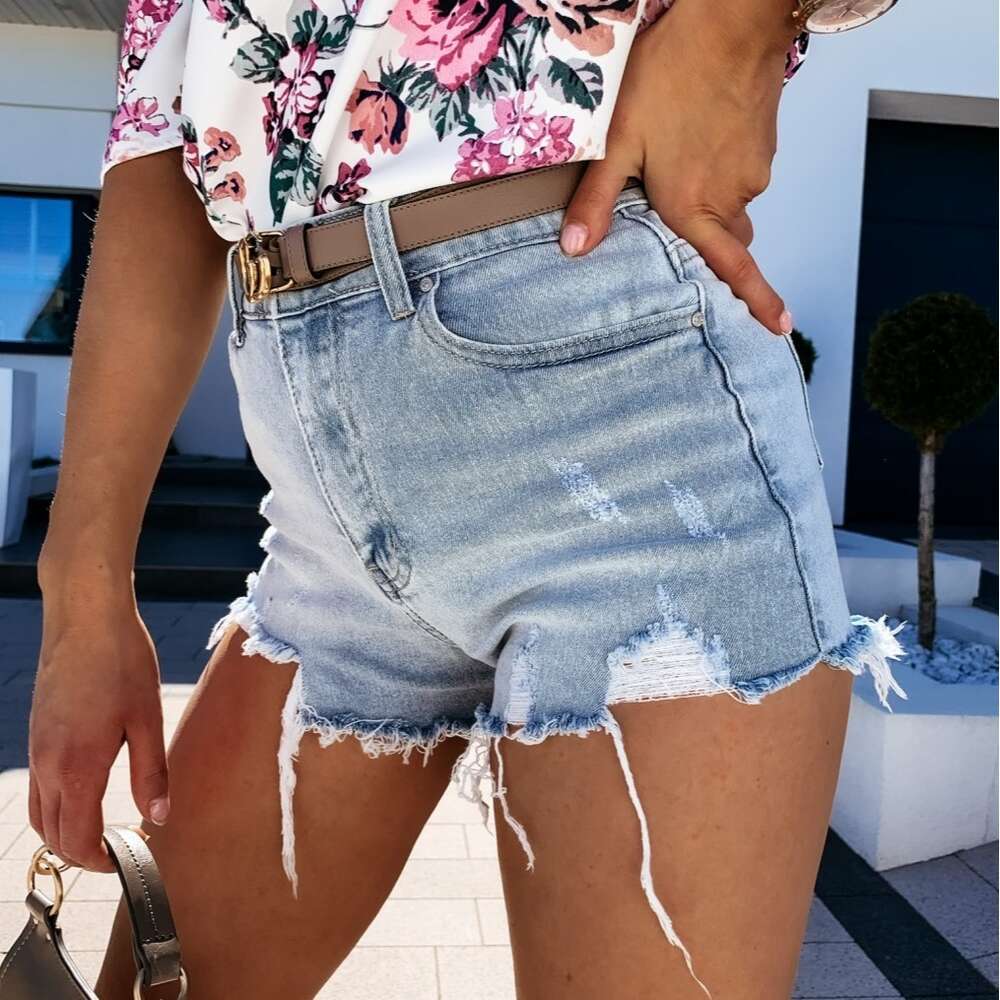 Hot Selling Washed Denim Ruffled Hot Pants for Summer 2024, Versatile and Slimming Elastic Super Shorts