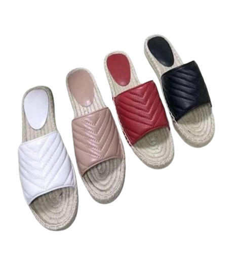 designer women slipper Leather Espadrille Sandal Luxury Flat Platform Sscandals With The Double Metal Beach Weave Shoe