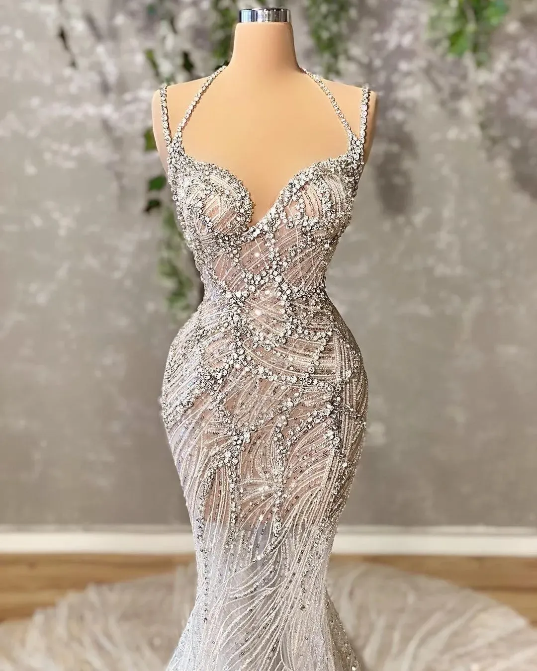 Elegant Sier Prom Dresses For Black Girls Beads Crystal V Neck Graduation Dress Birthday Party Mermaid Gowns Nigeria Vestidos De Gala 6660306