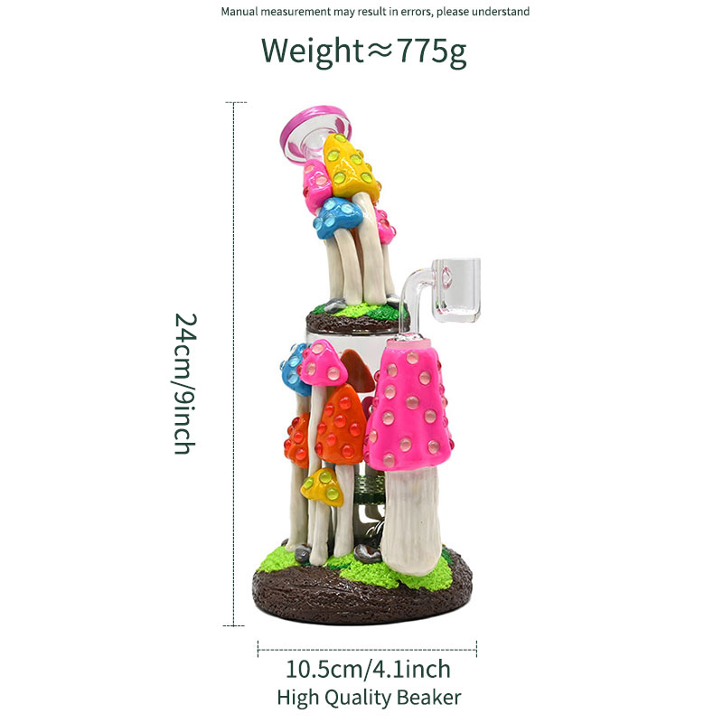 1pc,9.4in,Glass Bubbler With Fixed Diffuser Downstem Water Pipe Bongs,Colorful Polymer Clay Mushrooms Crystal Smoking Item,Borosilicate Glass Bong,Gla