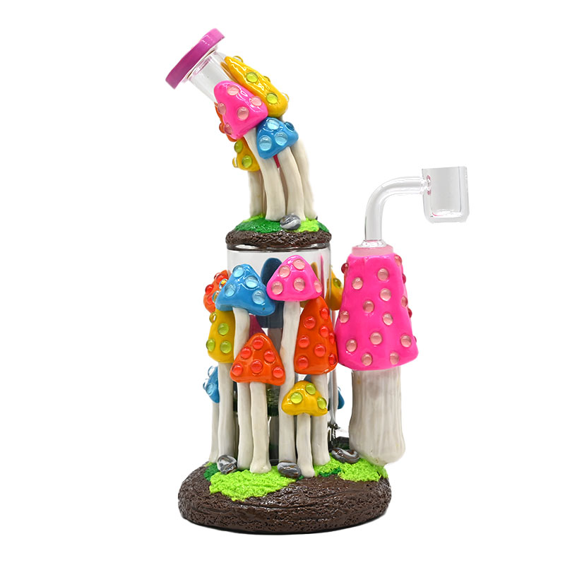 1pc,9.4in,Glass Bubbler With Fixed Diffuser Downstem Water Pipe Bongs,Colorful Polymer Clay Mushrooms Crystal Smoking Item,Borosilicate Glass Bong,Gla