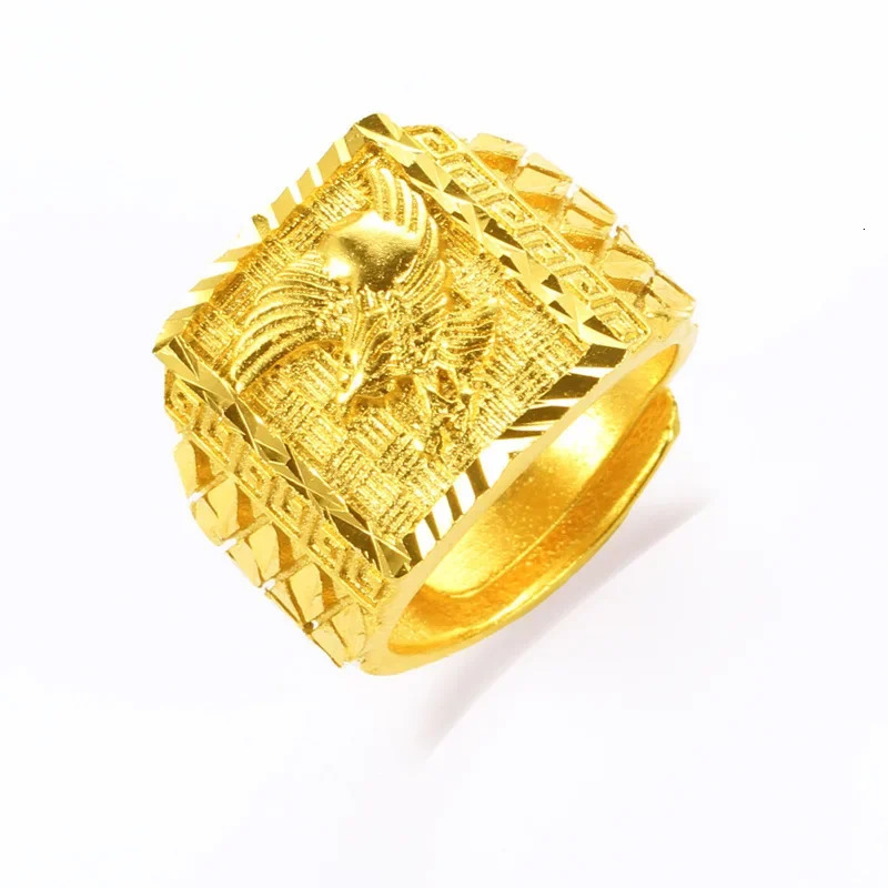 Real 100% pure 24 k gold color Eagle Ring for men brother women adjustablec engagement wedding finger rings Oro de 240227