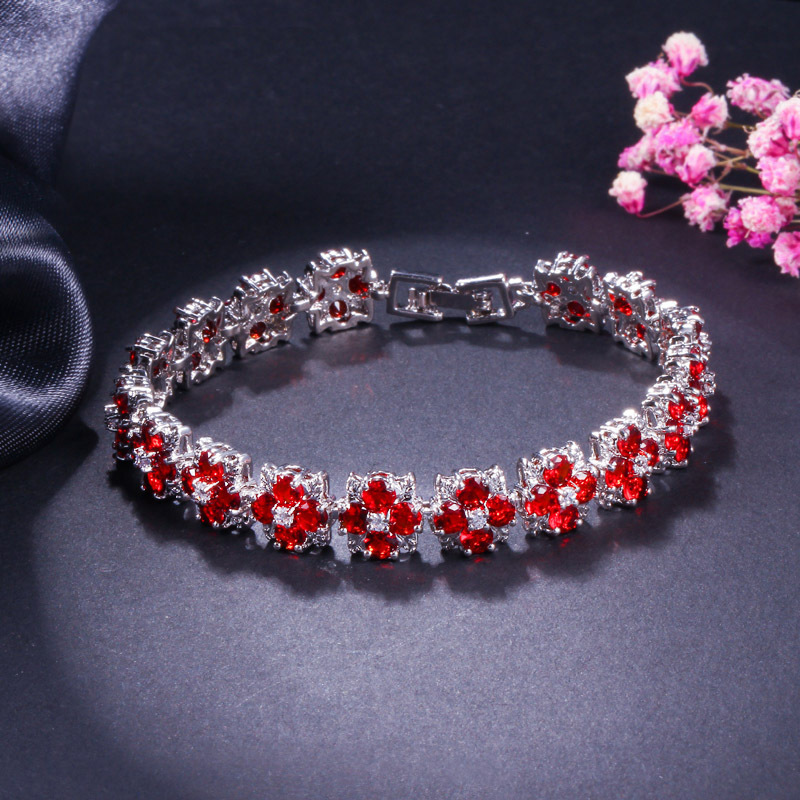 Ins Handmade Sparkling Wedding Bracelets Luxury Jewelry 18K White Gold Fill Pear Cut Multi Color 5A Cubic Zircon CZ Diamond Flower Women Party Bangle 