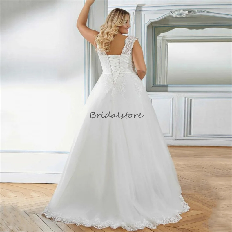 Plus Size White Wedding Dress 2024 Sexy V Neck Floor Length Tulle Appliques Lace Beach Bride Dress Corset Lace Up Bridal Gowns Elegant Vestido De Novi