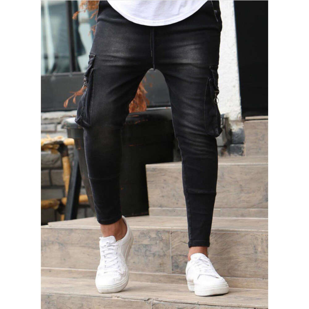 Men's Multi Pocket Zipper Decorative Elastic Workwear Jeans New Style