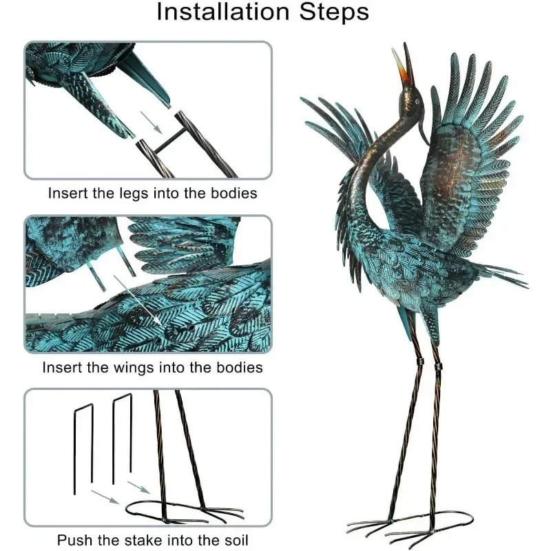 Natelf Garden Crane Sculptures Statues Blue Heron Decor Outdoor Large Bird Yard Art Standing Metal Lawn Ornaments US 240301