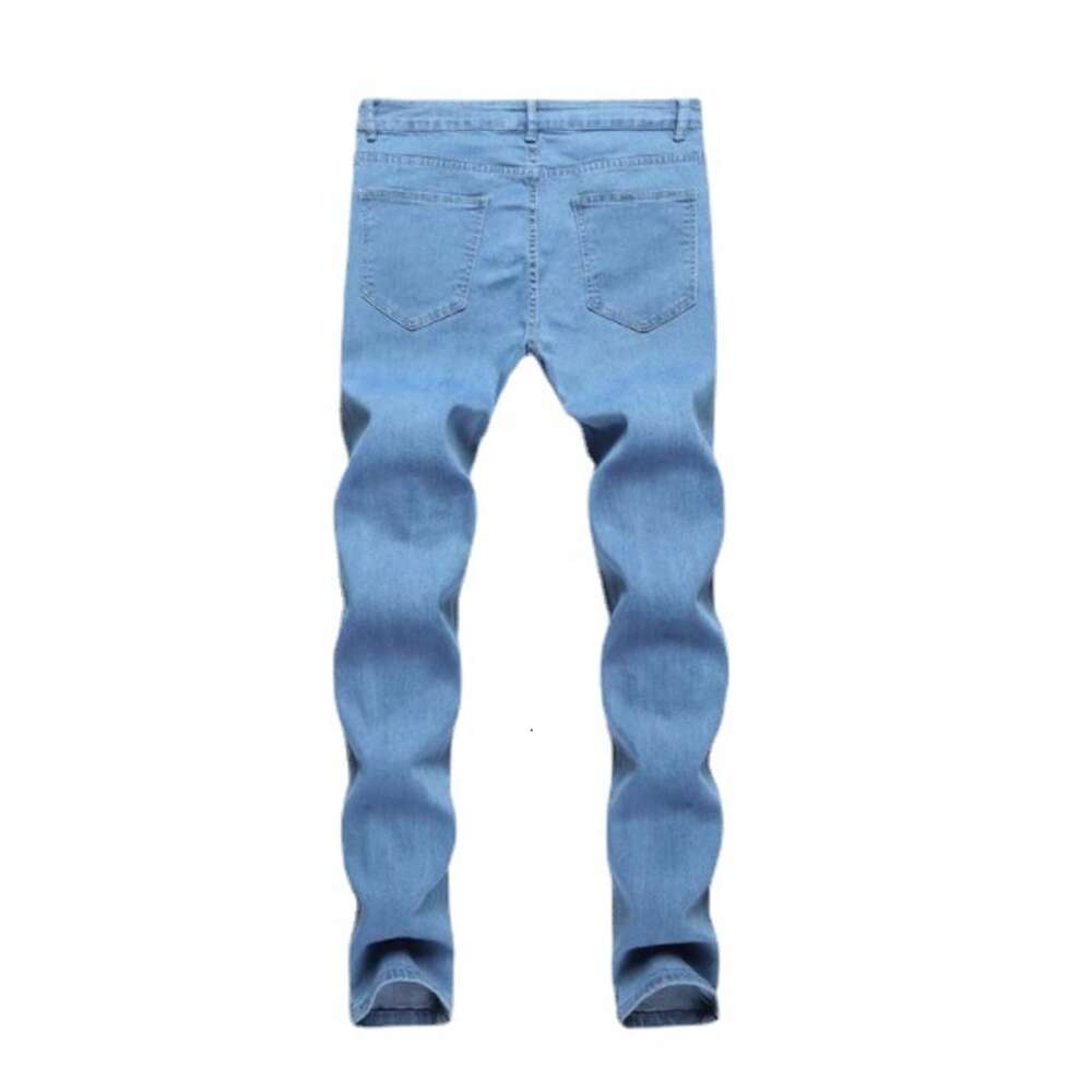 High Quality Worn-out Small Foot Stretch Tight Fitting Jeans, Men's Jeans