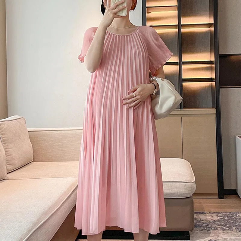 Maternity Dresses Korean Fashion Chiffon Dress Elegant Sweet Loose Clothes for Pregnant Women Ins Pregnancy Clothing 240301