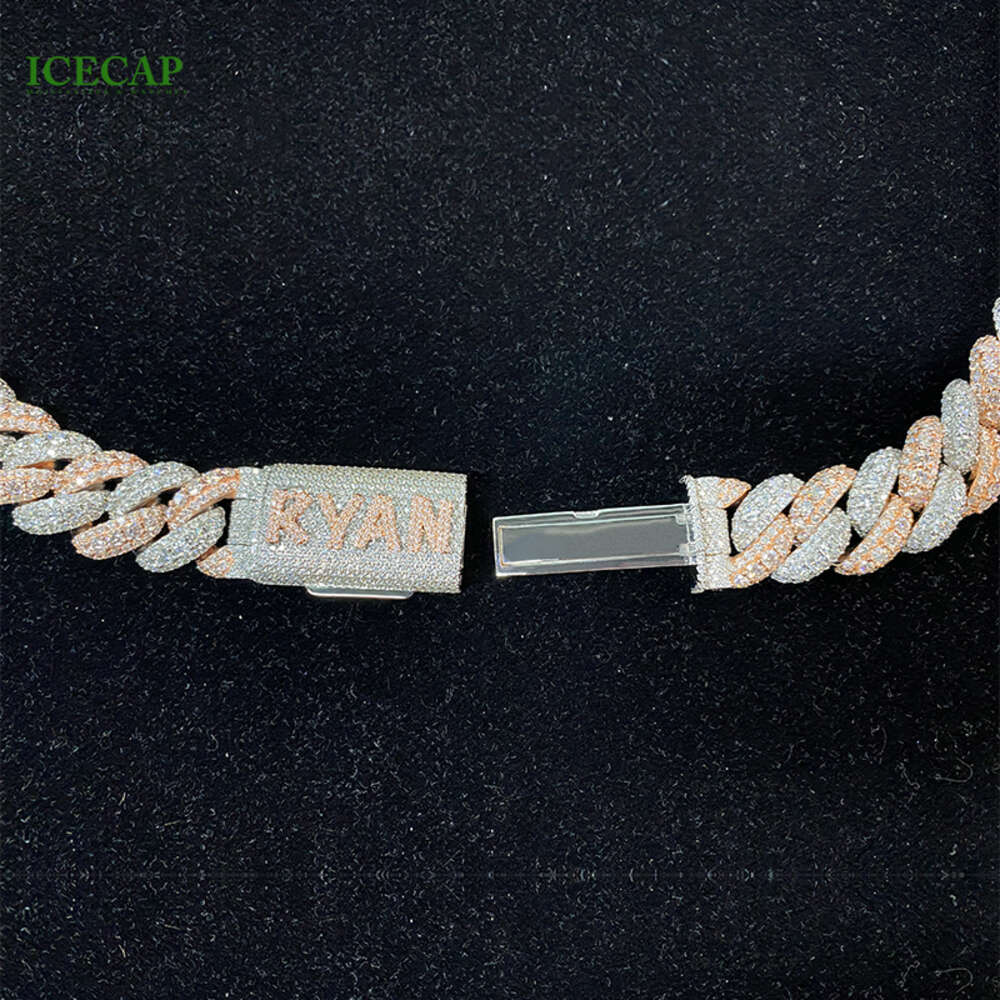Custom Necklace Sier Vvs Moissanite 2 Tone Round Cut Dia Personality Lock Catch Cuban k Chain for Men