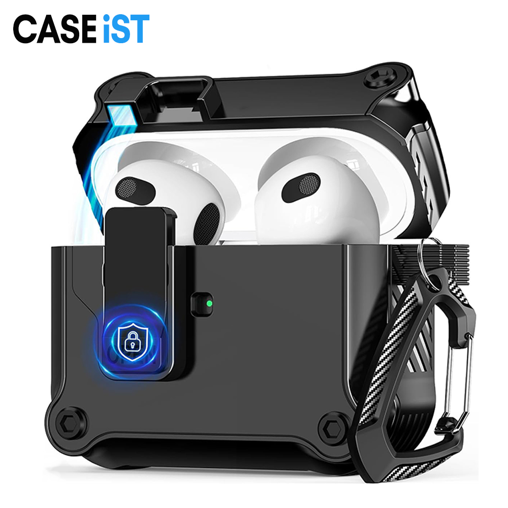 CASEiST Military Hard Earphone Case Automatic Snap Switch with Secure Lock Clip Armor Headphone Earbuds Wireless Charging Cover For Apple Airpods Gen 1 2 3 4 Pro 2nd