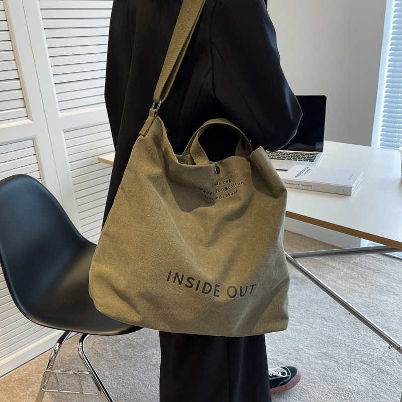 Korean Ins Literature Art Large Capacity Canvas Bag Ins Student Bag Leisure Simple Diagonal Straddle Portable Tote Bag 240315
