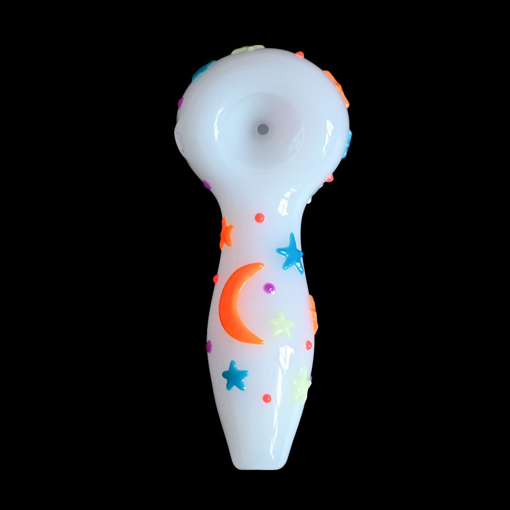 Colored Hand Drawn Glass Pipe,Cute Star Moon Pattern With Glow In Dark,Borosilicate Glass Bong,Glass Hookah,Smoking Accessaries,4in,HippiesGlass