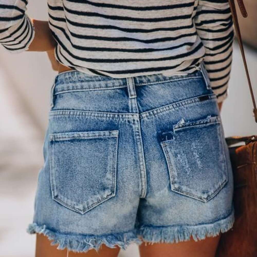 2024 Summer Loose Button Hole Tassel Jeans Shorts Hot Pants Women's Wear