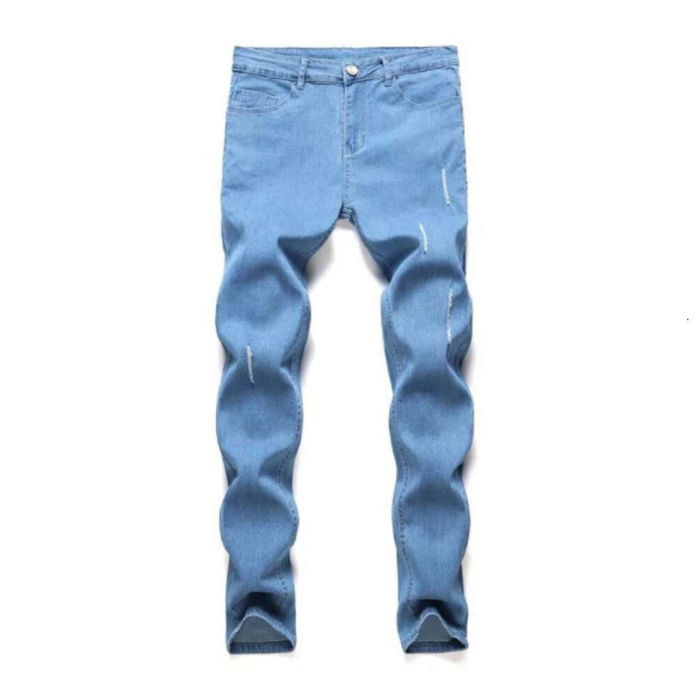 High Quality Worn-out Small Foot Stretch Tight Fitting Jeans, Men's Jeans