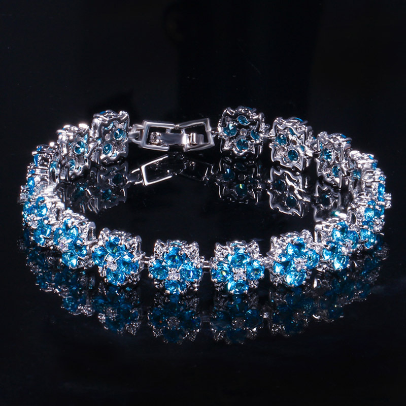 Ins Handmade Sparkling Wedding Bracelets Luxury Jewelry 18K White Gold Fill Pear Cut Multi Color 5A Cubic Zircon CZ Diamond Flower Women Party Bangle 