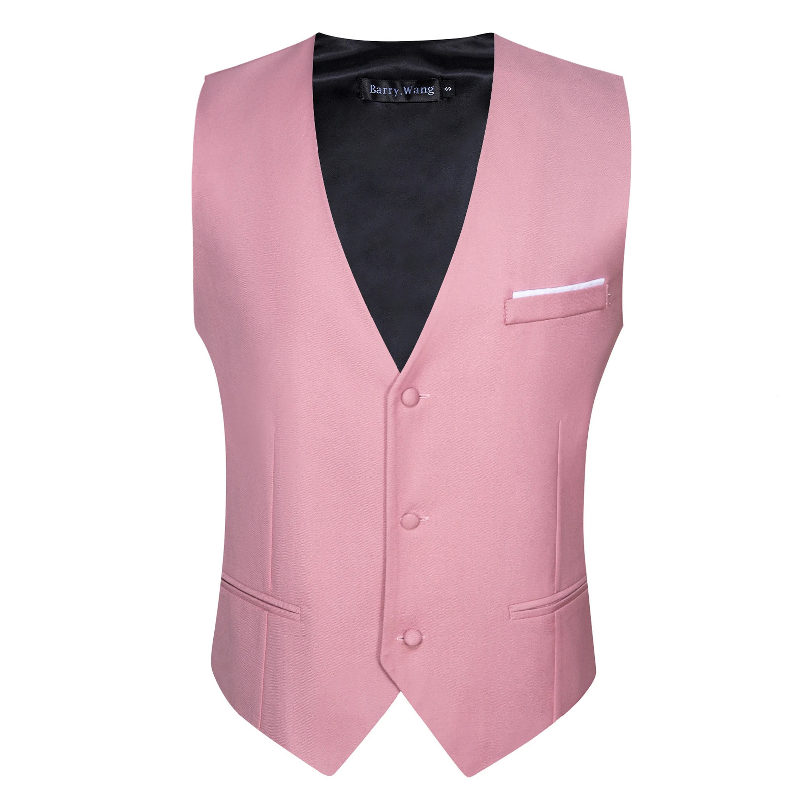 Elegant Vest for Men Pink Solid Satin Waistcoat Tie Bowtie Hanky Set Sleeveless Jacket Wedding Formal Male Gilet Suit Barry Wang 240312