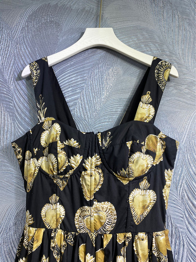 Summer Holiday Party Dress 100% Cotton Flower Printing Spaghetti Strap High Street Midi Vestidos