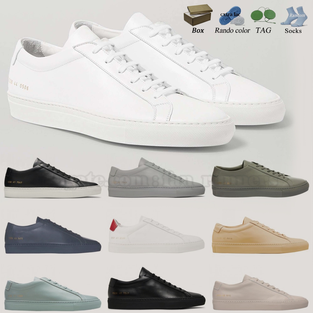 With Box Designer Commons Projects Dress Shoes Original Achilles Man Womens Classic White Black Sneakers Couples Paris Fashion Leather Lace Up Flat Heel Loafers