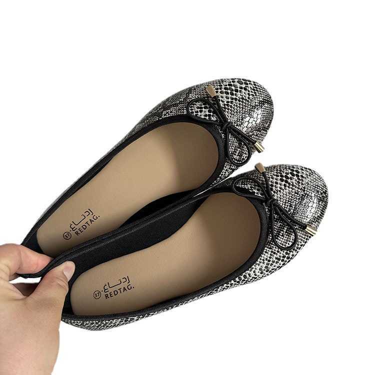 Dress Shoes 2023 Spring New Bow Flat Shoes with One Step Snakeprint Work Shoes 36-41 Large Womens Singles J240315