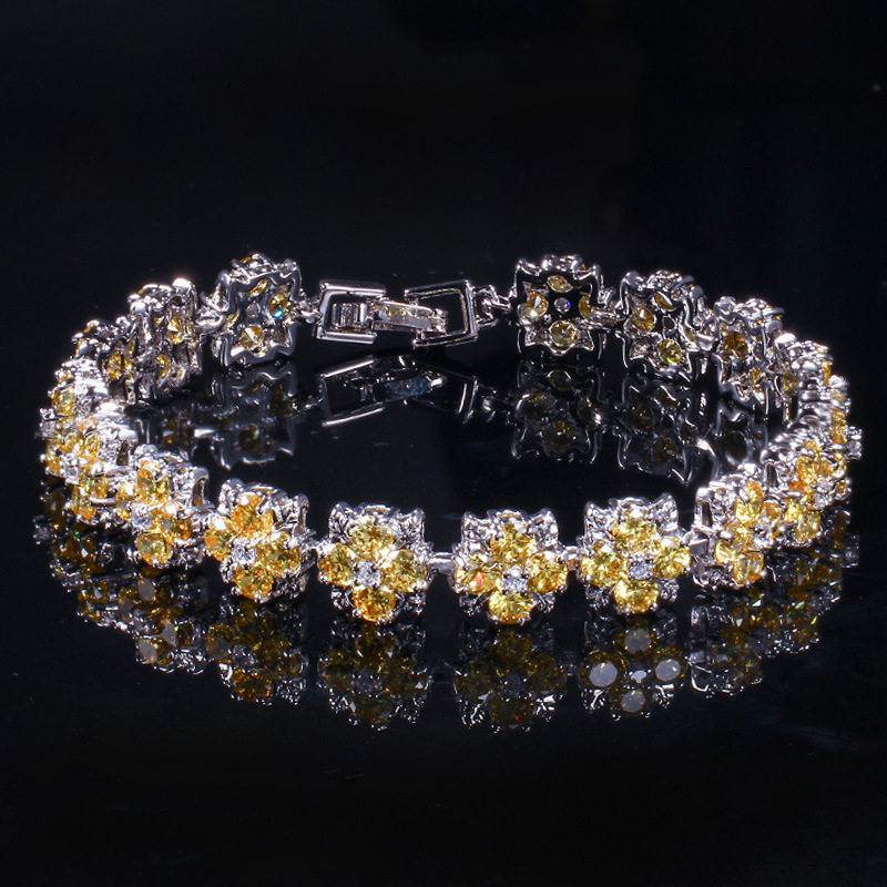 Ins Handmade Sparkling Wedding Bracelets Luxury Jewelry 18K White Gold Fill Pear Cut Multi Color 5A Cubic Zircon CZ Diamond Flower Women Party Bangle 