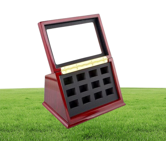 Sports Rings Wooden Display case Shadow Box Without Rings 12 Slots Rings are Not Included