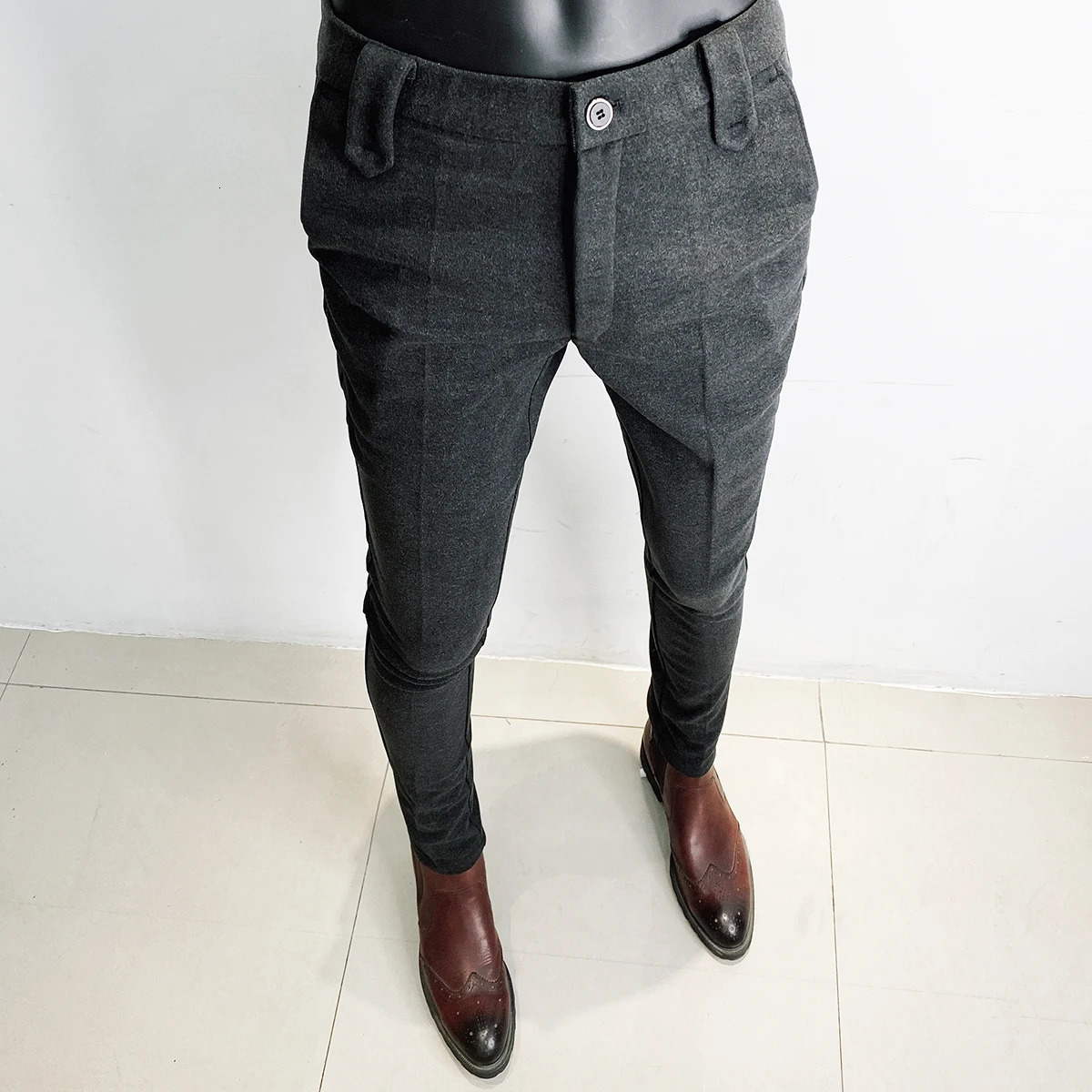 Autumn Winter Woolen Suit Pant High Quality Men Business Slim Dress Pants Streetwear Formal Fashion Social Casual Trousers 240305