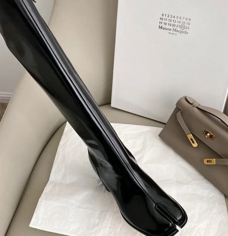 Designers new tabi split toe shoes long tube boots womens leather thick heels high heels knight boots pig hooves horse hooves split toe boots factory shoes Z250220