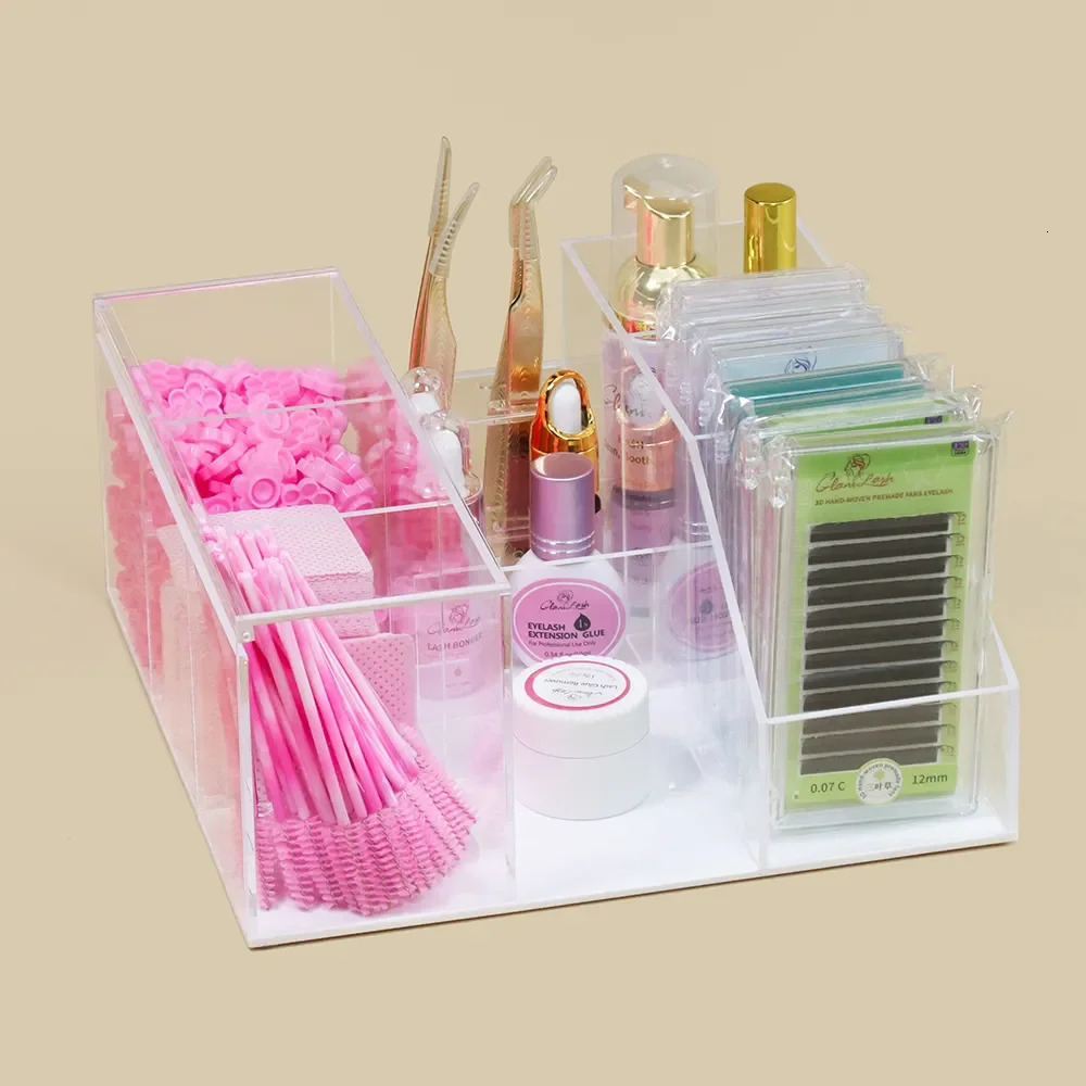 Acrylic Large Capacity Multifunctional Eyelash Storage Box Lashes Glue Tweezer Holder Makeup Organizer 240313