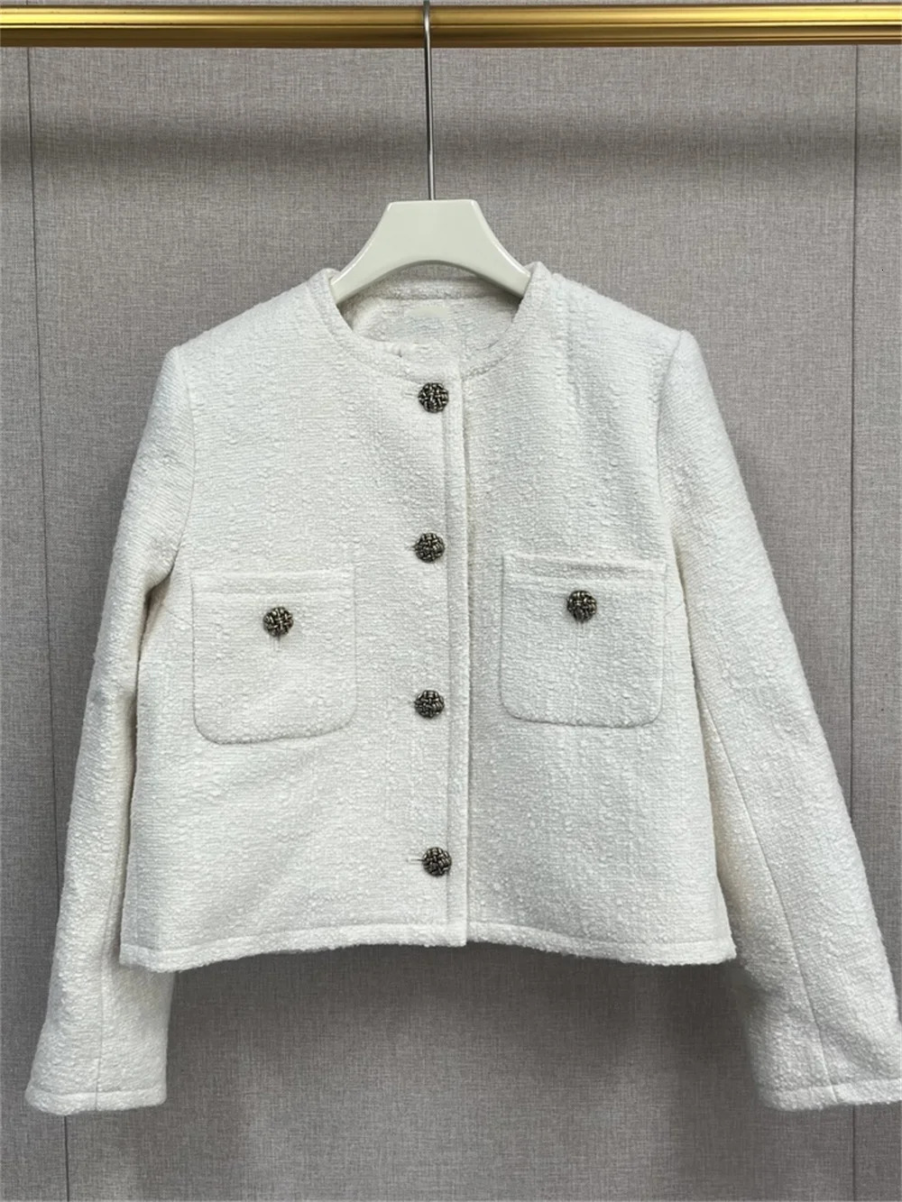 Women Long Sleeve Tweed Jacket Autumn Winter Ladies ONeck Small Fragrant Single Breasted Temperament Coat 240307