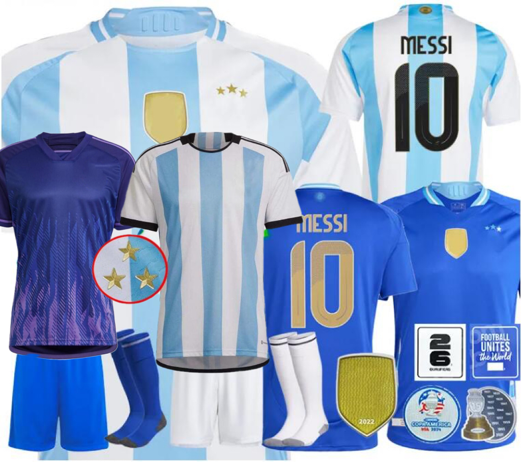 2024 ArgenTinA 3 star Soccer Jerseys Commemorative 23 Fans Player Version MESSis MAC ALLISTER DYBALA DI MARIA MARTINEZ DE PAUL MARADONA Child Kids Kit Men Women Shirt