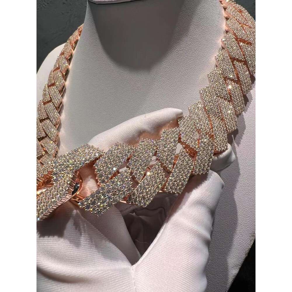 necklace chain 20mm Cuban Chain Necklace with Moissanite chain - Elegant Three-Row Prong Setting for Style