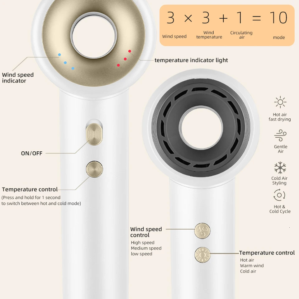 Electric Hairdryer Cold Wind Hair Dryer Style Hair Dryer Professional Blow Dryer Suitable Home Salon 110000RPM High Speed 240312