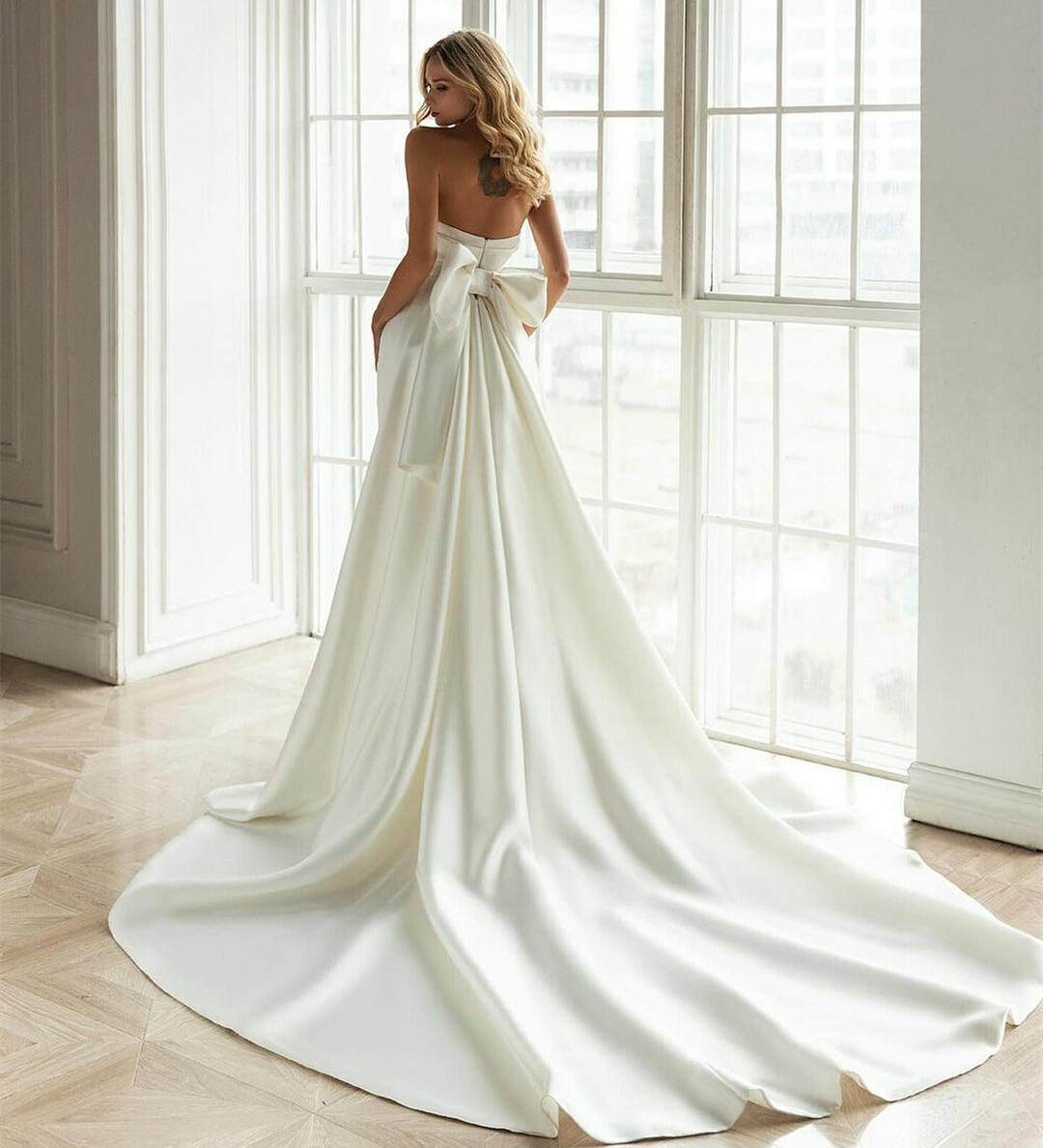 Elegant Long Strapless Mermaid Wedding Dresses Trumpet Ivory Satin Zipper Back Court Train Vestidos de Novia Abendkleider Bridal Gowns for Women