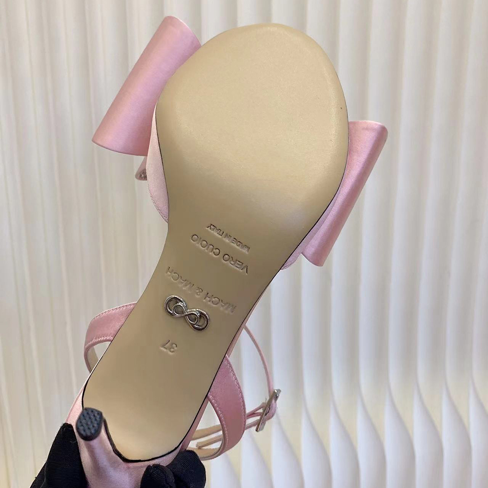 Mach Mach Satin bowtie stiletto Sandals pumps ankle strap exposed toe leather outsole evening shoes women Luxury designers high heels factory footwear