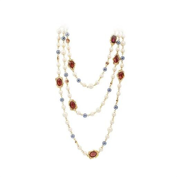 Vintage Pearl necklace Handmade glass turquoise long necklace for women Sweater chain small fragrance ornaments