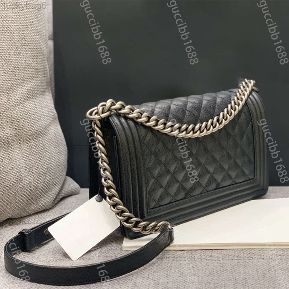 10A Mirror Quality Designer Medium 25cm Boy Bag Womens Classic Flap Quilted Purse Luxury Caviar Lambskin Handbag Top Tier Crossbody Black Shoulde