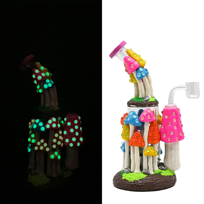 1pc,9.4in,Glass Bubbler With Fixed Diffuser Downstem Water Pipe Bongs,Colorful Polymer Clay Mushrooms Crystal Smoking Item,Borosilicate Glass Bong,Gla
