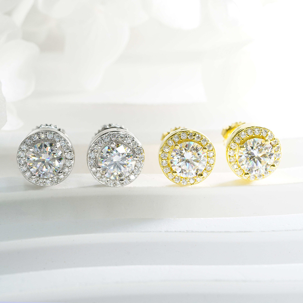Fashion Pass Test S Sier Gold Plated Flashing Moissanite Dia Earrings Studs Men Women for Party Wedding Nice Gift