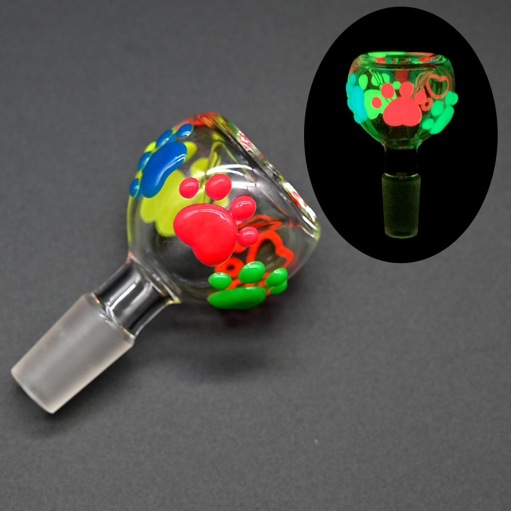 White Jade Glass Water Pipe,Cute Cartoon Glass Bongs,Borosilicate Glass Bottle With Colorful Luminous Cat Paw,Glass Hookah,Hand Painted,Smoking Access