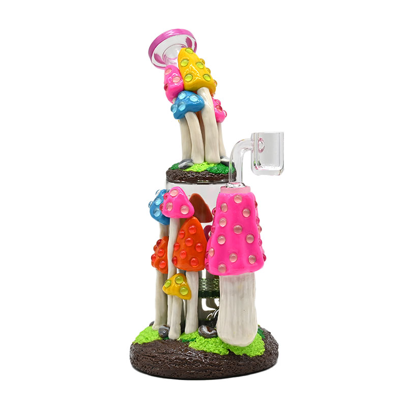 1pc,9.4in,Glass Bubbler With Fixed Diffuser Downstem Water Pipe Bongs,Colorful Polymer Clay Mushrooms Crystal Smoking Item,Borosilicate Glass Bong,Gla