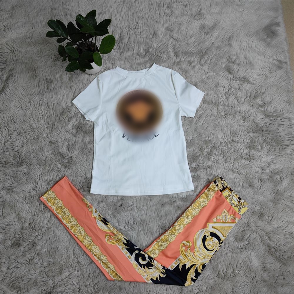 Vintage Two Piece Pants Women Casual Crew Neck T-shirt and Trousers Set Summer Outfits Free Ship