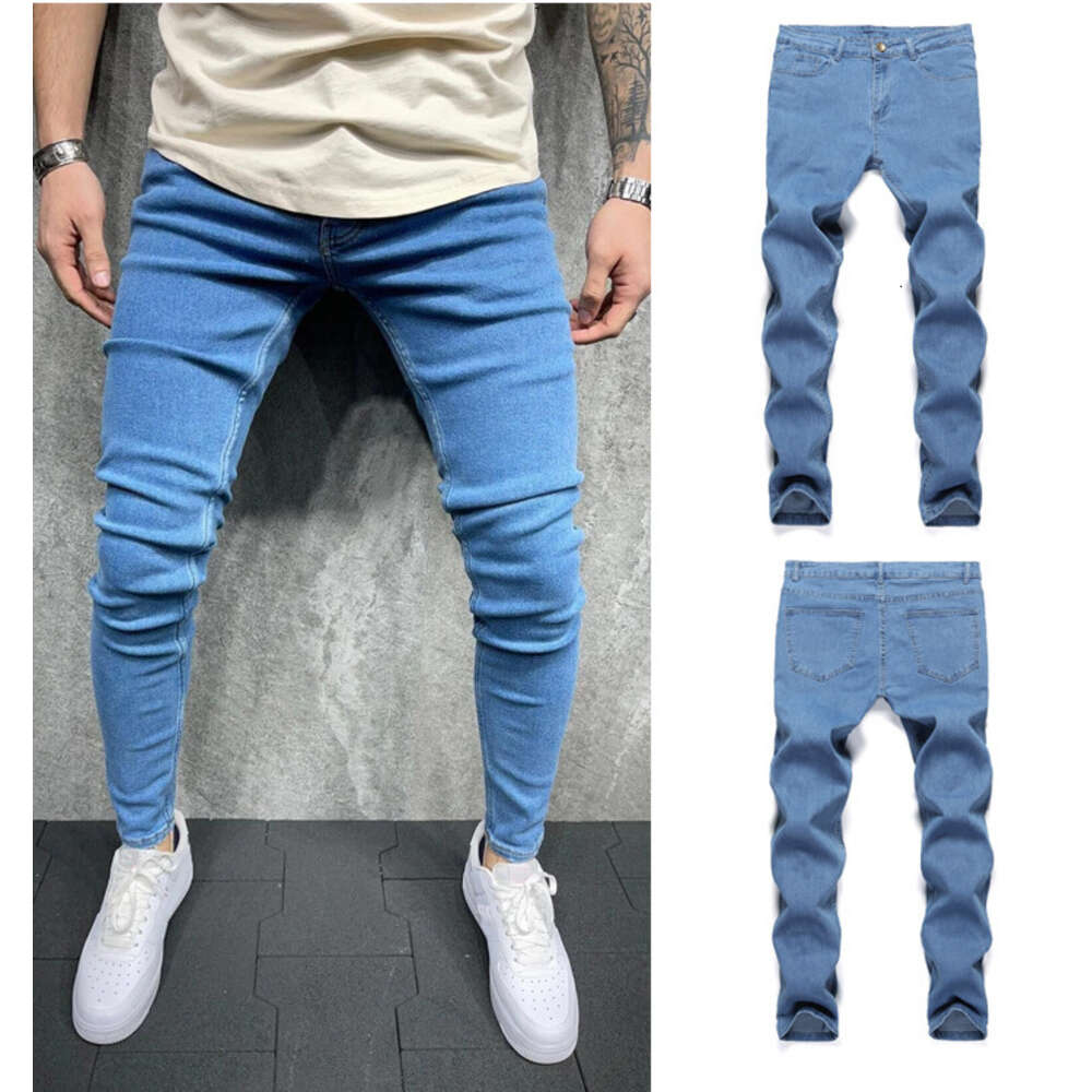 High Quality Men's Tight Fitting Gold Classic Versatile Blue Denim Leggings New Model