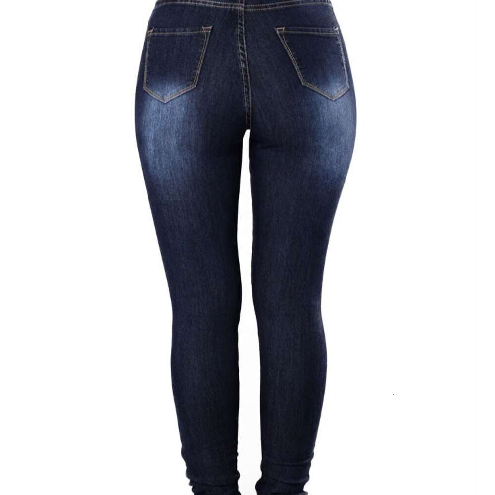 Women's Mid Rise Slim Fit Elastic Washed and Worn-out Denim Pants Hot